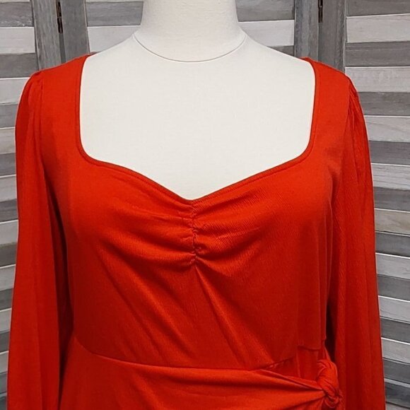 Women's Balloon Long Sleeve Wrap Dress | Ava & Viv | 1X - Picture 4 of 8